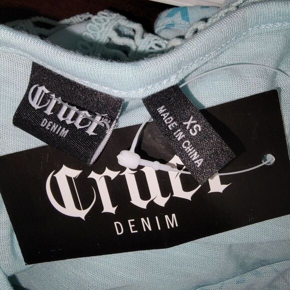 Cruel Girl Denim Western Tank top Crochet Trim Light Blue size XS - Picture 7 of 8